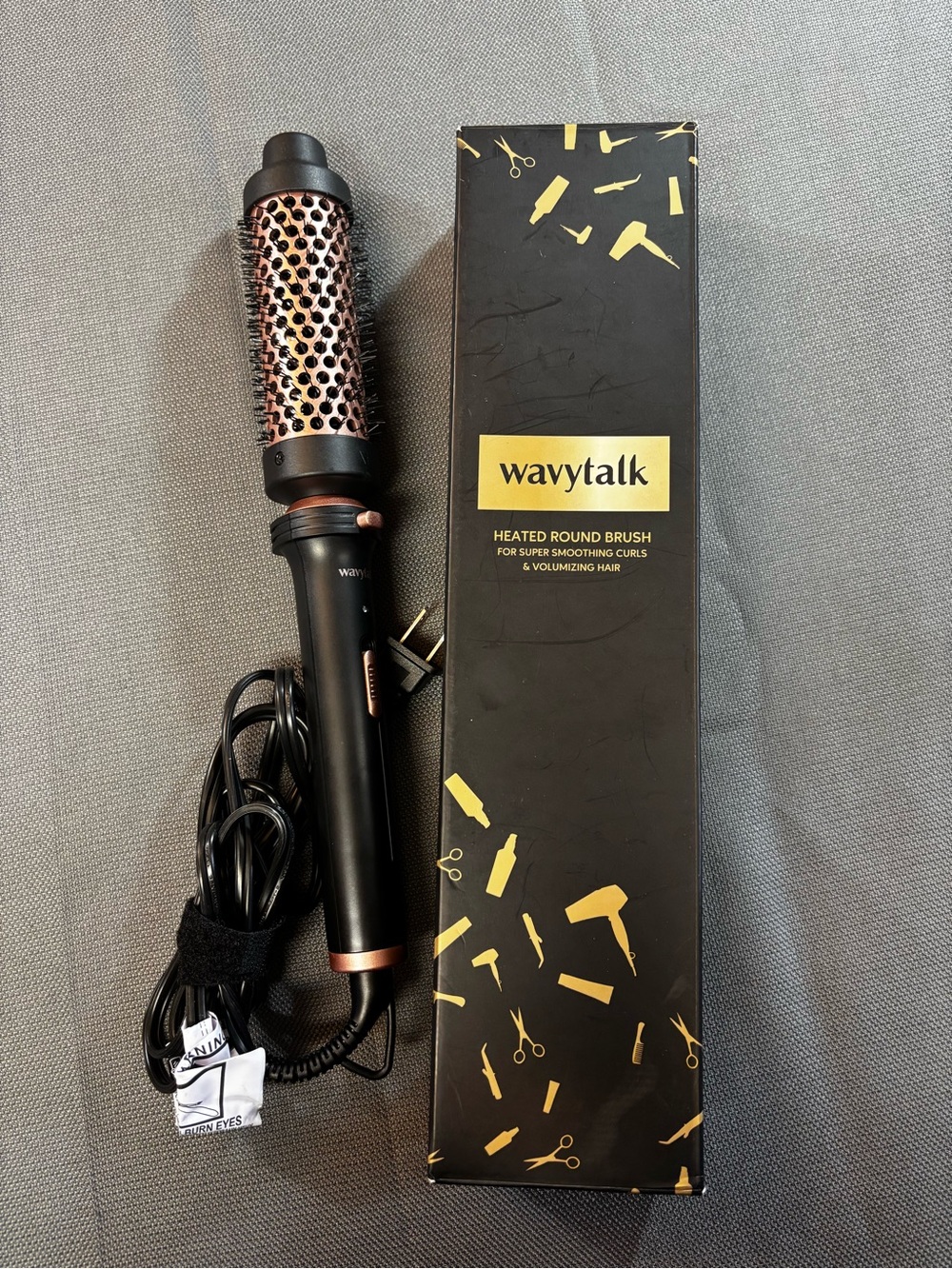 Wavytalk Heated Round Brush - Black with Rose Gold, smooth curls, volume hair.